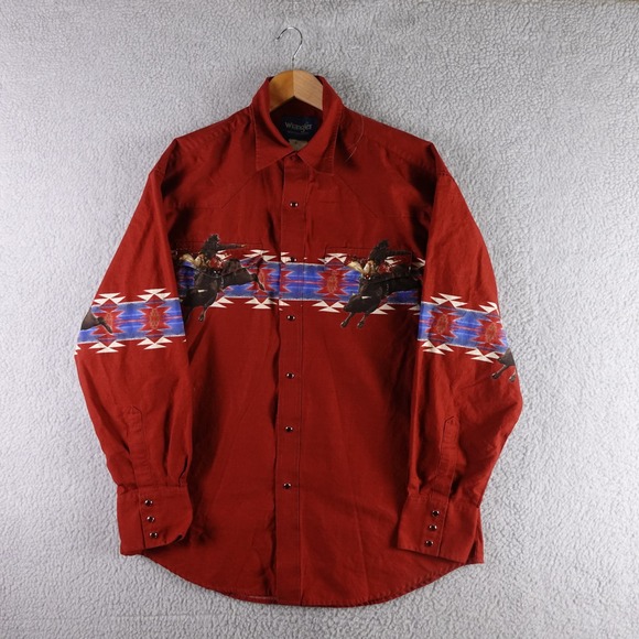 Wrangler Other - Wrangler Western Shirt Men XL Red Bull Rider Southwestern Pearl Snap Long Sleeve